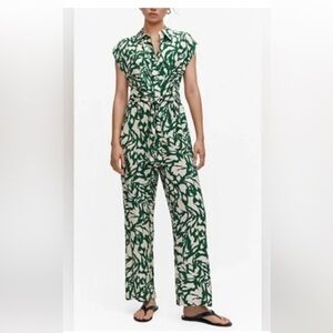 MANGO jumpsuit green and white pattern size small NWT